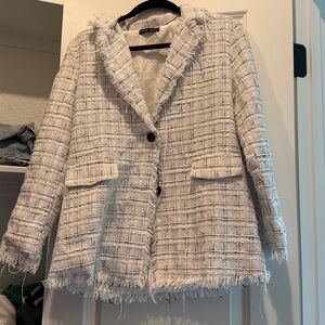 Chic Fringe Tweed Blazer Jacket - White